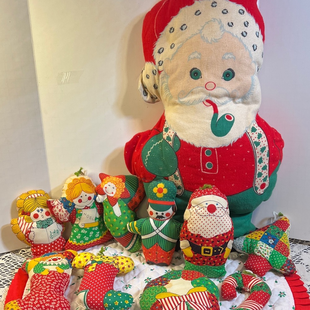 Festive Santa and Holiday Plush Set Handmade from Patterns Vintage Ornaments  FS
